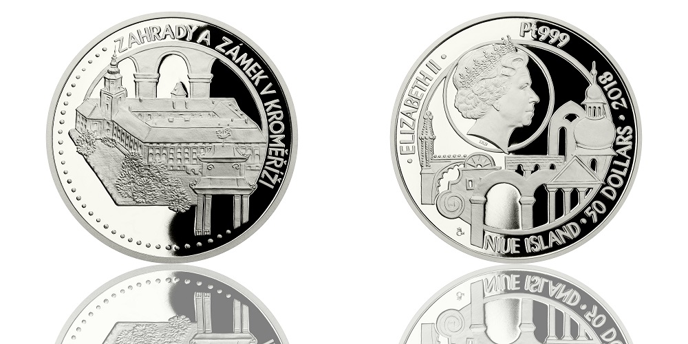 Platinová mince Zahrady a zámek v Kroměříži