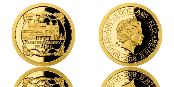 Zlatá mince Vydání první Československé známky proof